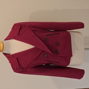 Elegant Double-Breasted Pea Coat - Berry